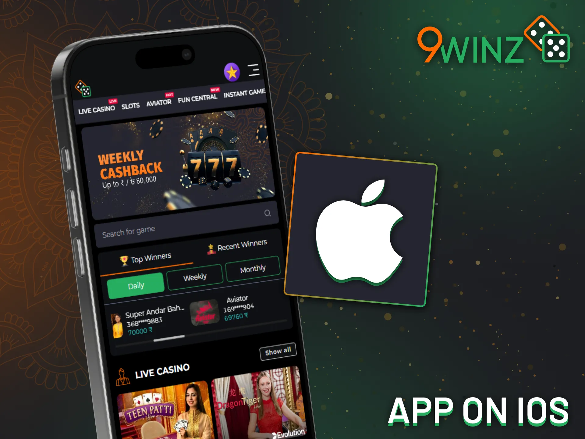 Get the 9Winz platform iOS app and play on the go in India.