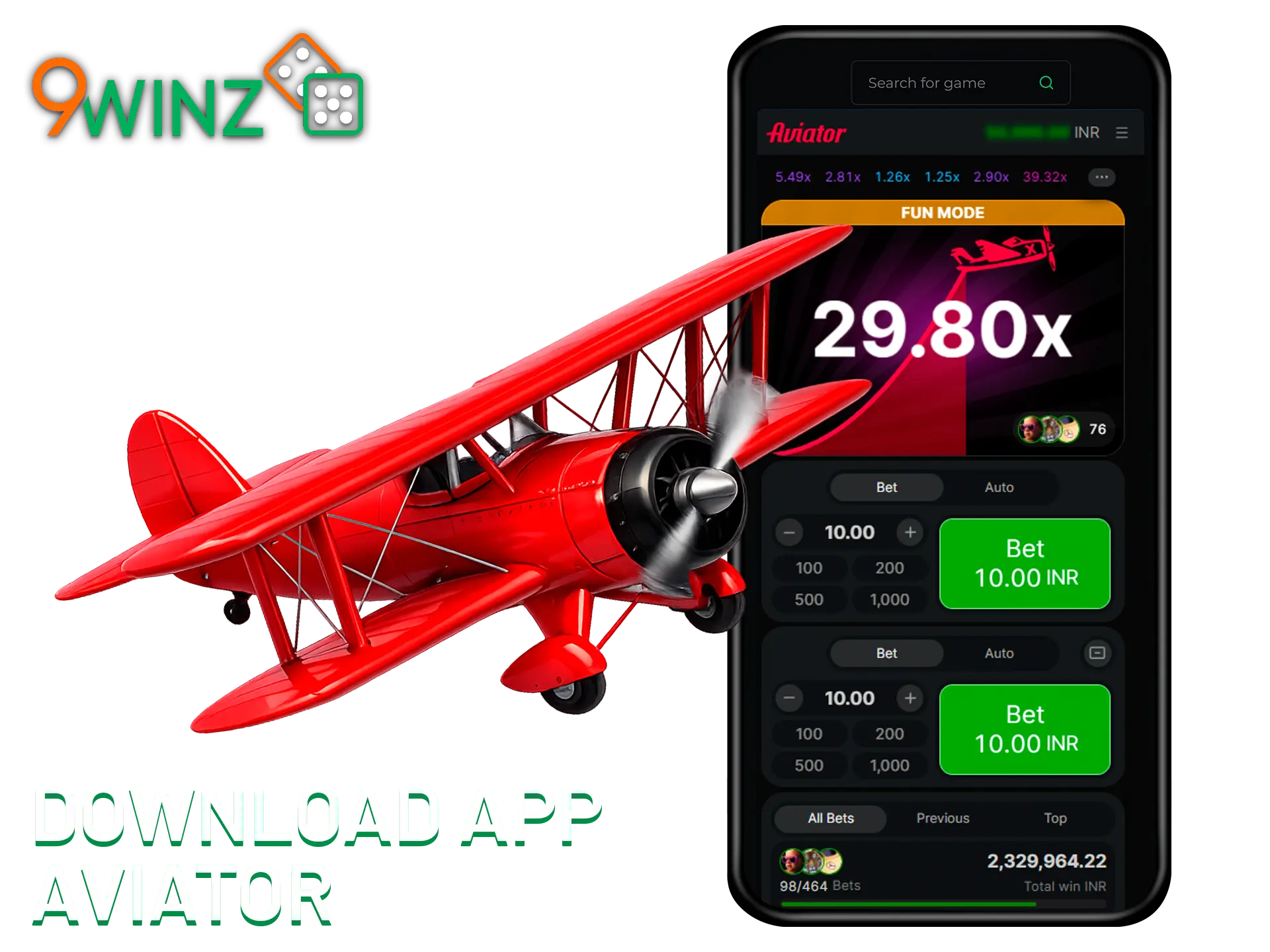 Get the Aviator app from the 9Winz site.